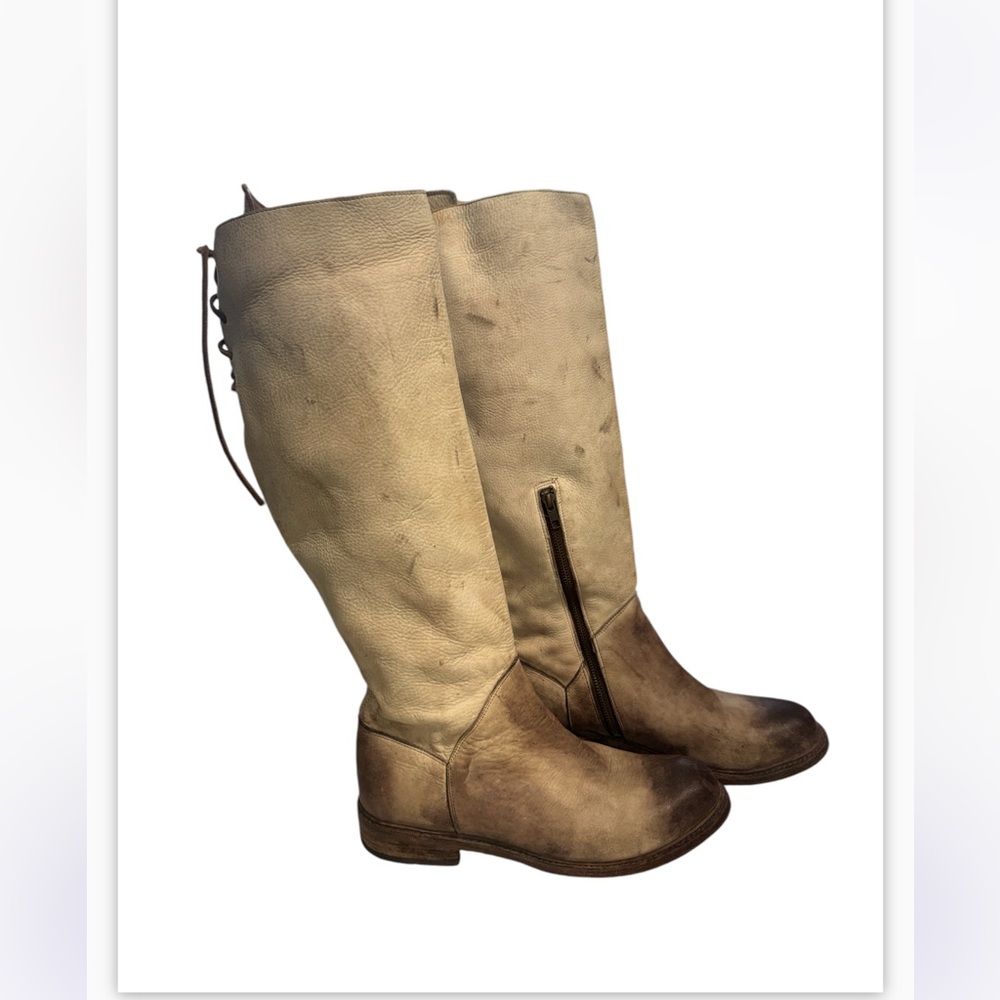 Bed Stu Free People Manchester Tall Cream Leather Distressed Boots Size 11